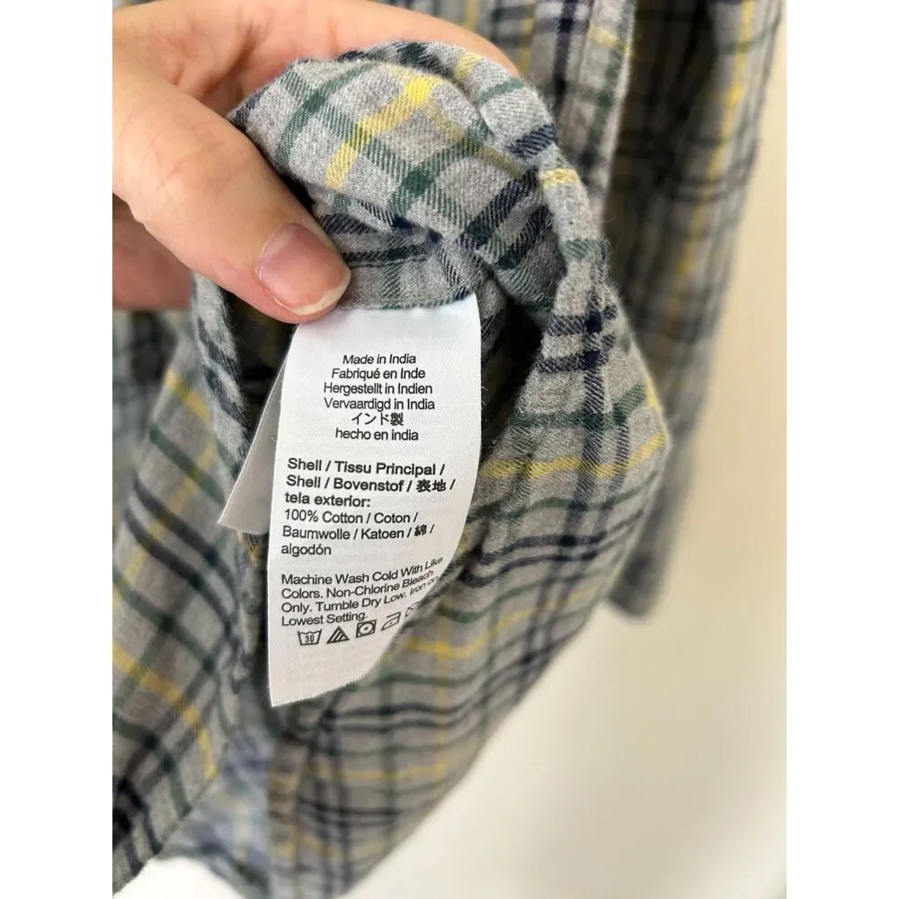 J.crew Shirt Men's S Brushed twill shirt‎ button down flannel grey pale mustard